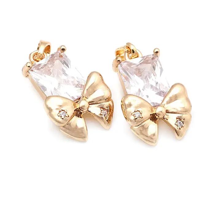 Pendentifs et breloques nœud papillon en laiton couleur or 18 carats et zircon, matériaux de fabrication de bijoux DIY de haute qualité pour colliers et boucles d'oreilles