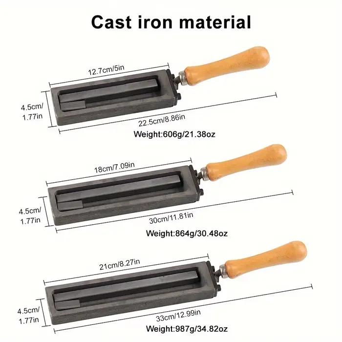 Moule de fabrication de bijoux à rainure pour l'huile et la fusion des métaux, moule à rainure pour l'huile pour la fabrication de barres rectangulaires dorées et argentées avec poignée en bois