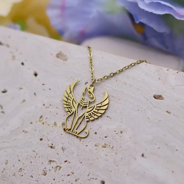 Kinitial – collier avec pendentif chat sphérique de la mythologie égyptienne ancienne, pour femmes et hommes, chaîne tendance en acier inoxydable, bijoux cadeaux