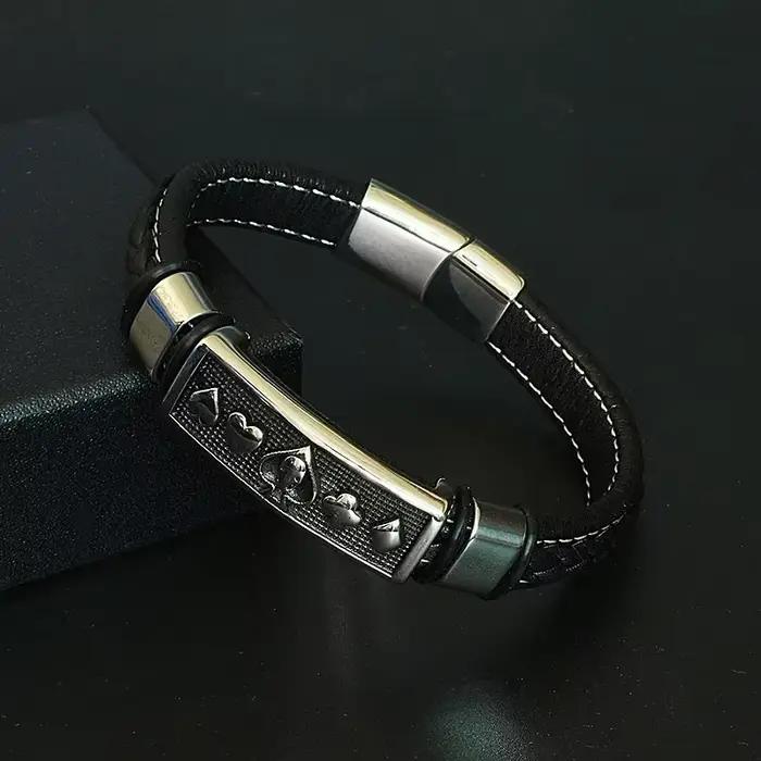 Bracelet en cuir maçonnique tressé à la main avec motifs cœur, hexagramme et crâne pour homme ou femme occasions spéciales