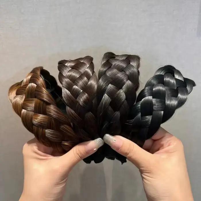 Femmes torsion tresse bandeaux 4.5 cm largeur mode large synthétique perruque bandeaux élastique réglable bohème coiffure postiches