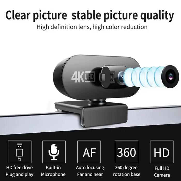 Webcam 4K Full HD 2K 1080P pour PC, nouvelle mini caméra web avec microphone, autofocus USB, caméra de streaming pour ordinateur portable