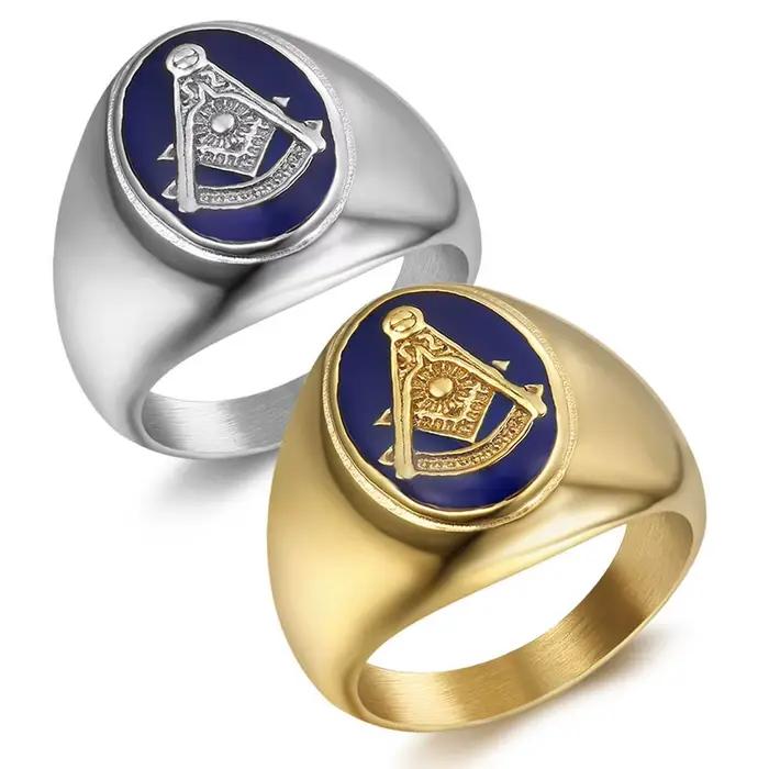 Bague maçonnique en acier inoxydable pour homme