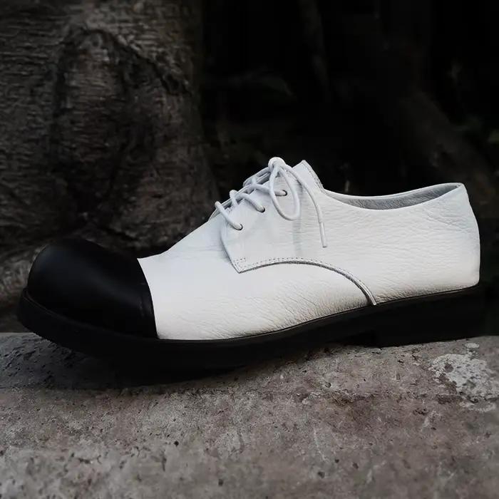 Chaussures en cuir véritable à tête ronde pour hommes, basses, aide, grand cuir chevelu, optique, astronomique, cuir souple, rétro, coiffeur, designer