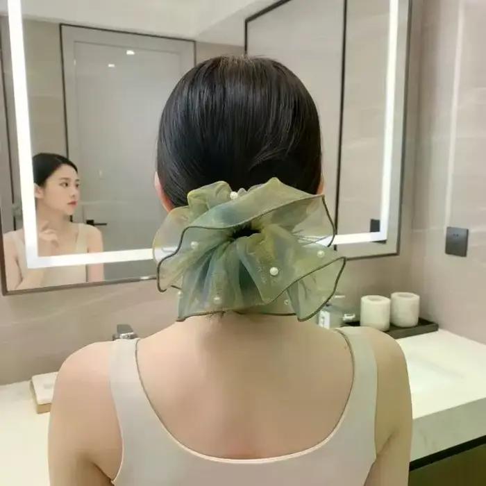 Élégante attache-cheveux en fausses perles à bord festonné, élastique durable pour queue de cheval, idéale pour mariages, fêtes nuptiales et demoiselles d'honneur