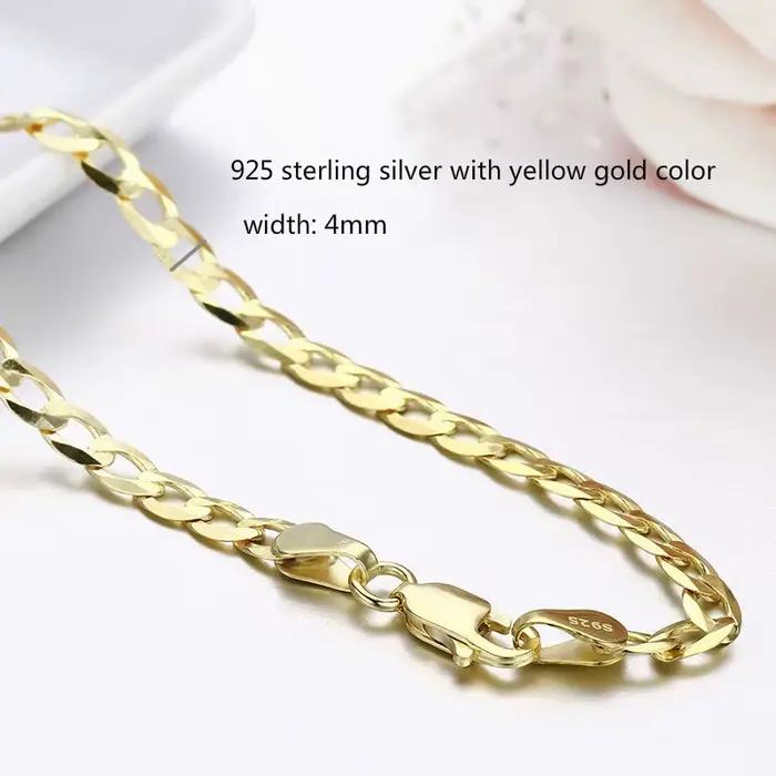 60 cm-80 cm 4mm mince 925 en argent Sterling avec couleur or gourmette chaîne lien colliers hommes bijoux Hiphop Collares kolye Collier ketting