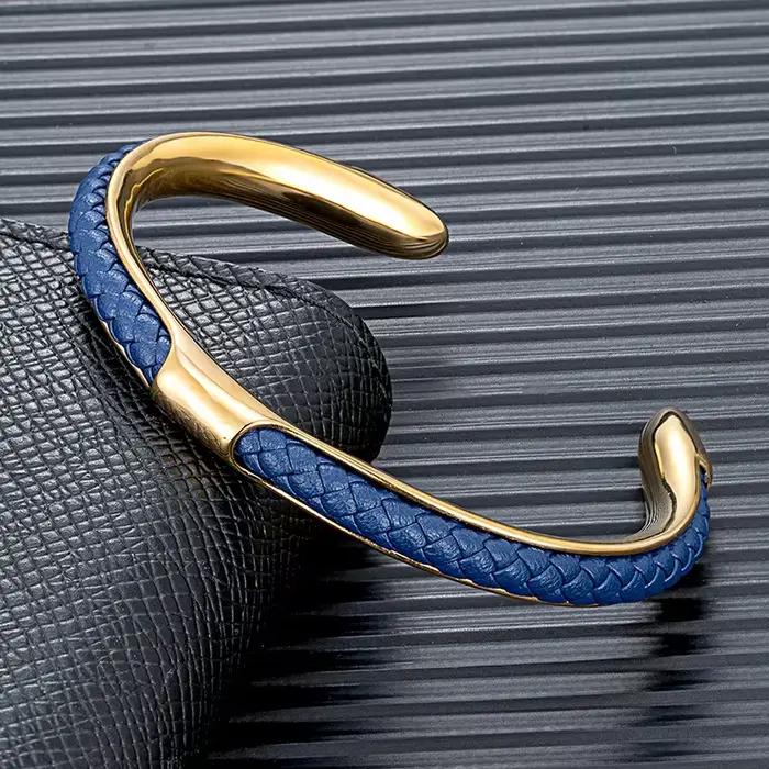 MKENDN classique hommes en acier inoxydable tissé en cuir manchette Bracelet Bracelets mode minimaliste bijoux Pulseras amoureux cadeau