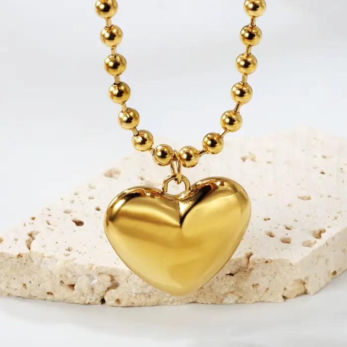Collier pendentif cœur ouvert en acier inoxydable, perle ronde douce, polyvalent pour le quotidien, couleur or/acier