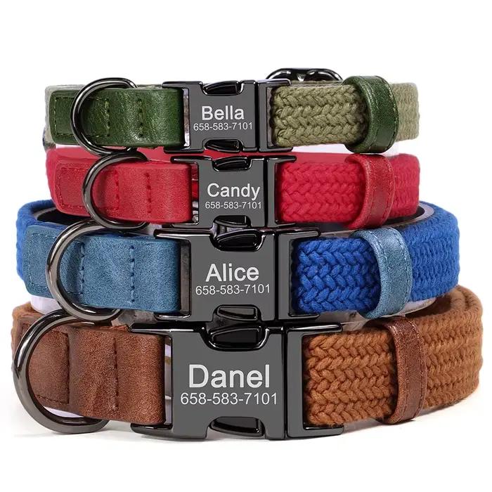 Collier de chien personnalisé colliers de chien en nylon gravés gratuitement carlin bouledogue nom ID boucle collier réglable pour petits moyens grands chiens
