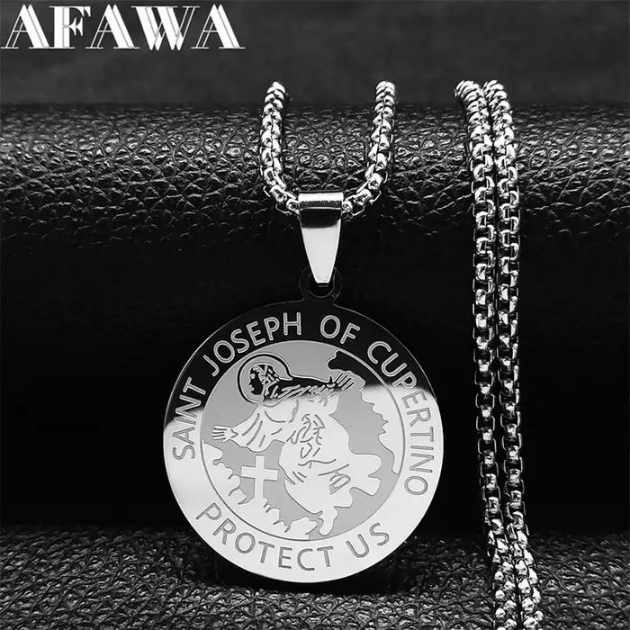 SAINT JOSEPH OF CUPERTINO PROTECT US collier archange en acier inoxydable couleur argent médaille colliers bijoux joyeria N3078S02