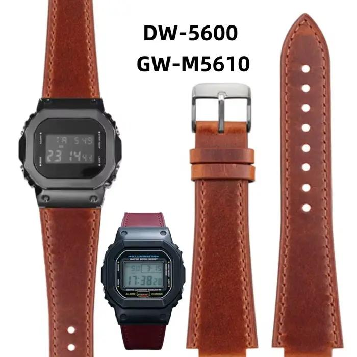 Bracelet de montre en cuir rétro pour Casio G-SHOCK, DW5600 DW-5600 GW-B5600 G-5600 GW-M5610, bracelet en cuir de vache marron pour hommes, 16mm