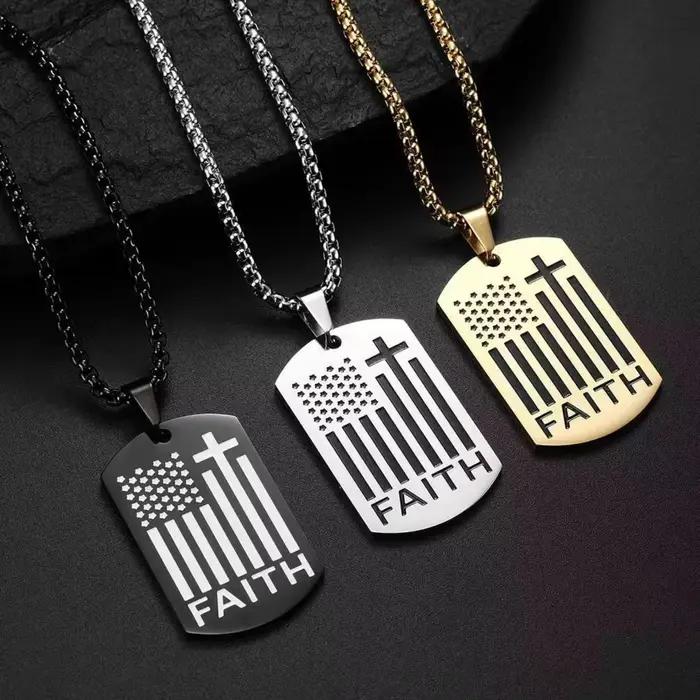 Collier pendentif croix avec étiquette de chien pour hommes, renforcement du Corage, bijoux en acier inoxydable, cadeau