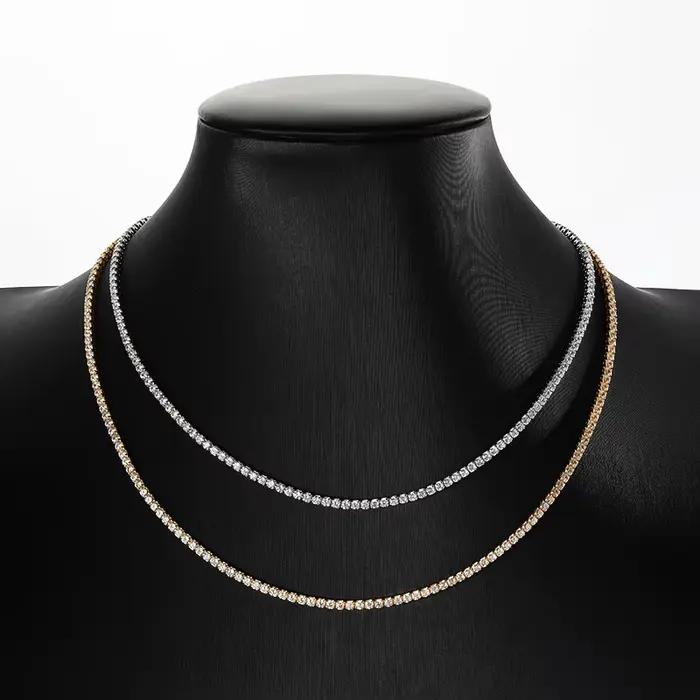 Smyoue chacun 2mm tout Zircon/moissanite collier de Tennis pour femmes homme chaîne ras du cou réglable 100% 925 bijoux en argent Sterling