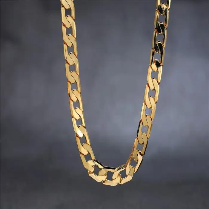 Nouveaux colliers en or 18 carats, 20 pouces, chaîne classique de 8 mm, pour hommes, bijoux de haute qualité, cadeaux pour mariage et fête