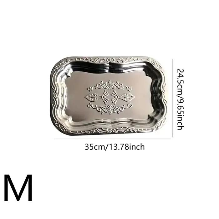 Nouveau plateau rectangulaire en acier inoxydable avec motif en relief pour la cuisine, le salon, le rangement, durable, pour servir des fruits, des collations, des gâteaux