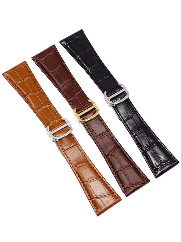 Pour Cartier Tank bracelet de montre hommes véritable cuir de vache Style Original londres Solo peau de vache montre chaîne Interface plate 18 20 23 25