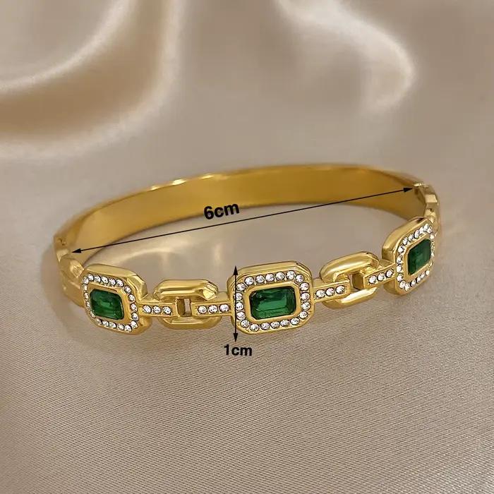 Greatera – Bracelet classique en acier inoxydable, chaîne en Zirconium vert, tempérament de haute qualité, luxe, étanche, cadeau pour femmes