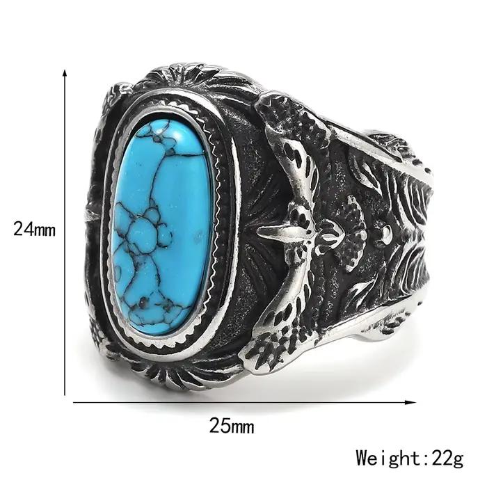 Bague en acier inoxydable avec pierres précieuses, turquoise tendance, pour homme, style punk, cadeau idéal pour petit ami, livraison directe