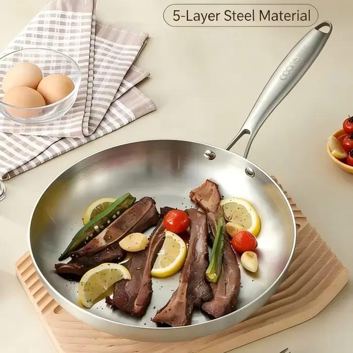 Poêle antiadhésive en acier inoxydable 304, pour frire le Steak, ustensiles de cuisine non revêtus, adaptés aux cuisinières à gaz et aux cuisinières à Induction