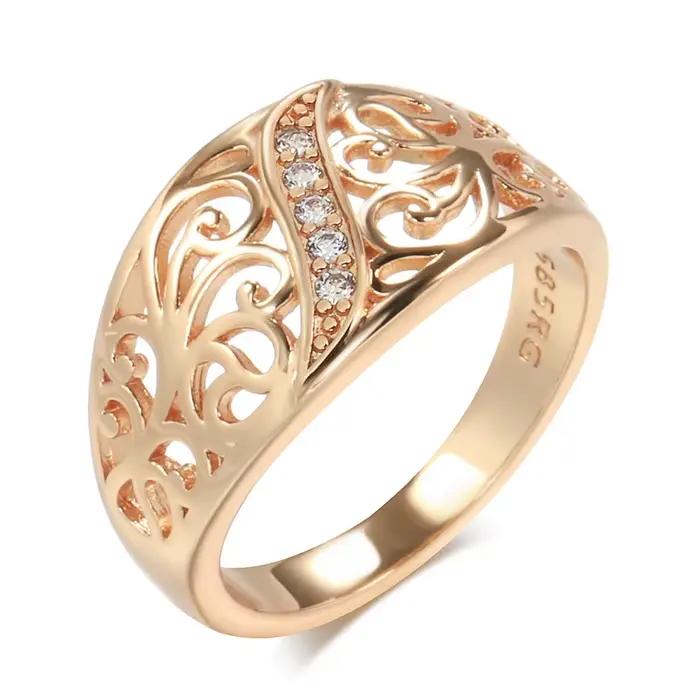Kinel – bague tendance 2022 en or Rose, Micro incrustation de cire naturelle en Zircon, anneau creux à fleurs pour femmes, bijoux de mariage Vintage, 585