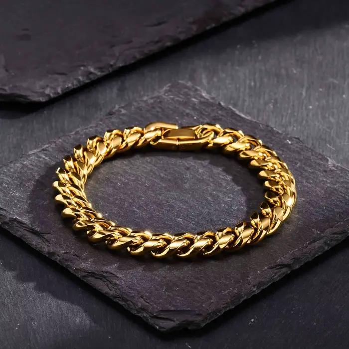 Bracelets à chaîne cubaine couleur or pour hommes, bracelet à maillons de chaîne en acier inoxydable 6/8/10/12MM, cadeau de bijoux Hip Hop décontracté pour hommes