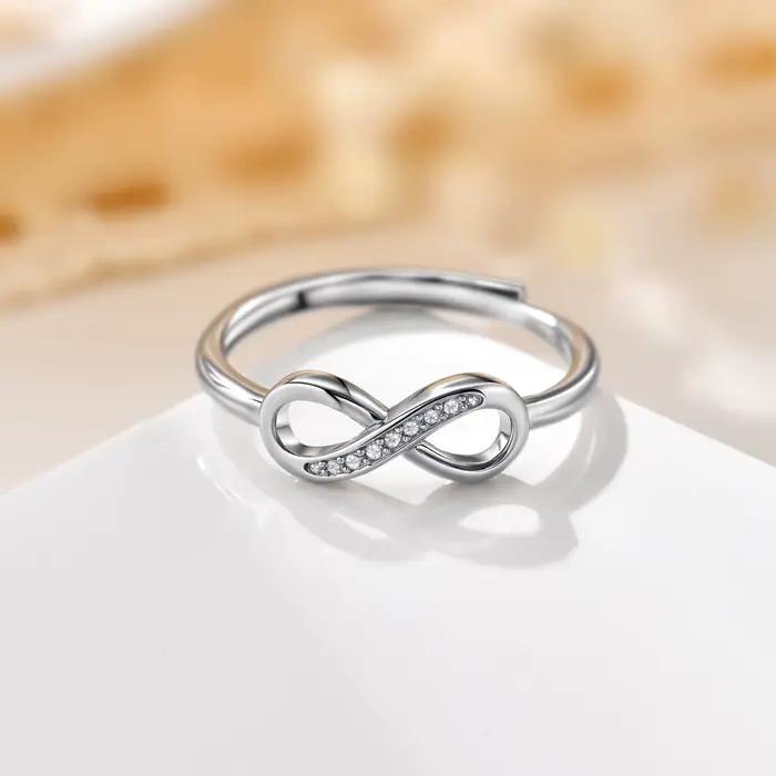 Bague classique en Zircon cubique fin, amour infini, réglable, couleur argent, géométrique, en métal, pour femmes, bijoux de fiançailles et de mariage