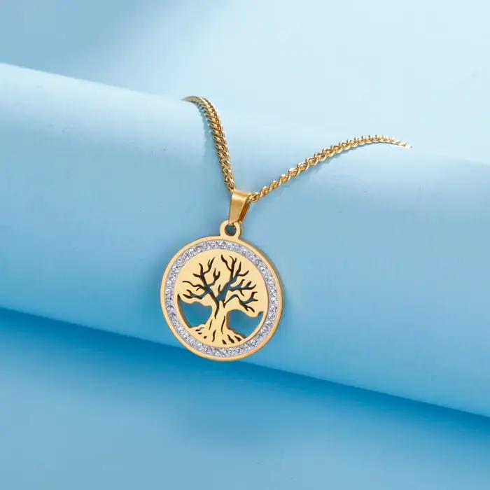 Kkjoy – colliers en acier inoxydable pour femmes, couleur or, arbre de vie, cristal, bijoux esthétiques, cadeau Souvenir, vente en gros