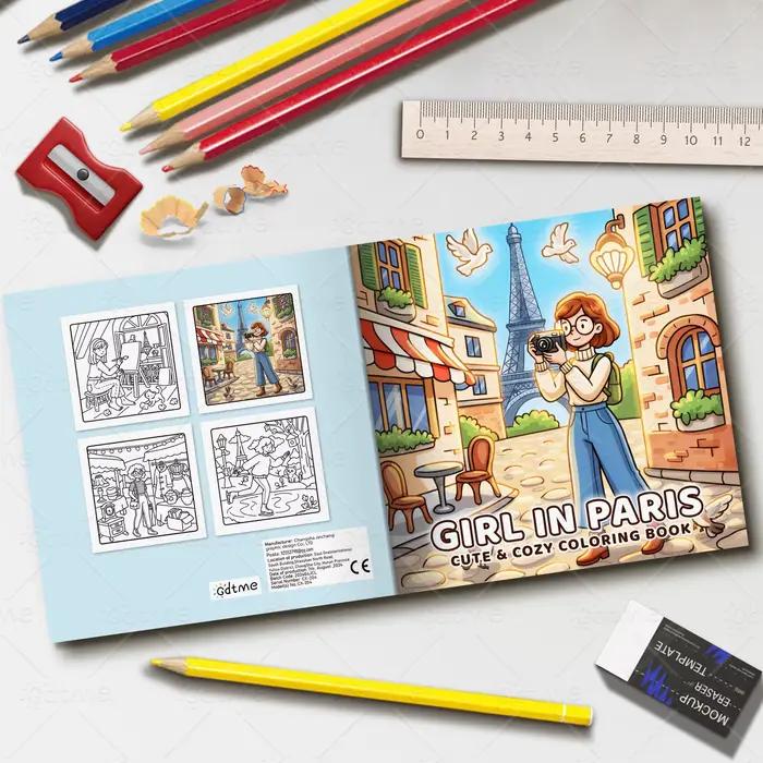 GIRL IN PARIS Livre de coloriage à motifs audacieux pour adultes Livre de dessin mignon Cadeau parfait pour fête et anniversaire ﻿