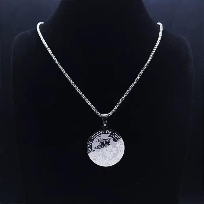 SAINT JOSEPH OF CUPERTINO PROTECT US collier archange en acier inoxydable couleur argent médaille colliers bijoux joyeria N3078S02