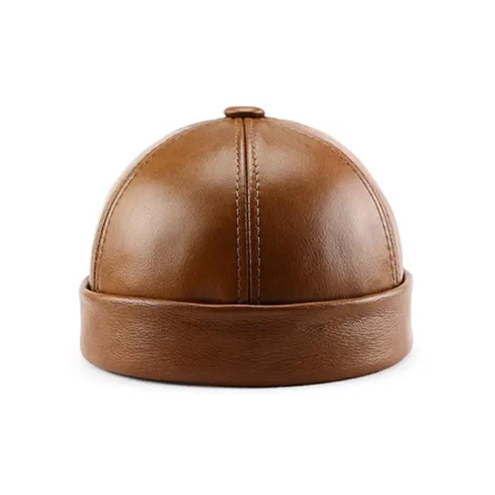 Offre spéciale hommes véritable cuir de vachette chapeau mode propriétaire chapeau hommes rue à la mode hip-hop chapeau casquettes sans bride Melon casquette bonnets pour hommes