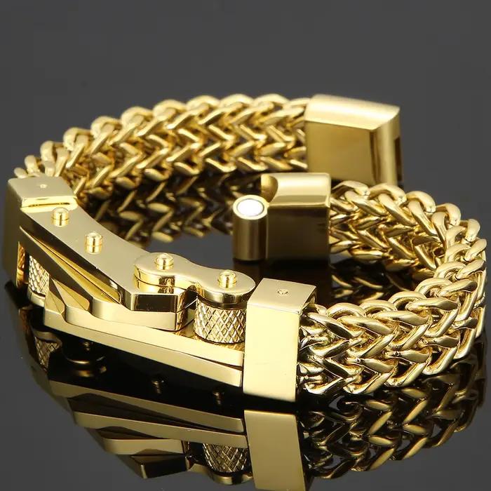Bracelet chaîne de vélo couleur or pour homme, en acier inoxydable 316L, avec fermoir magnétique, bijoux Rock N Roll
