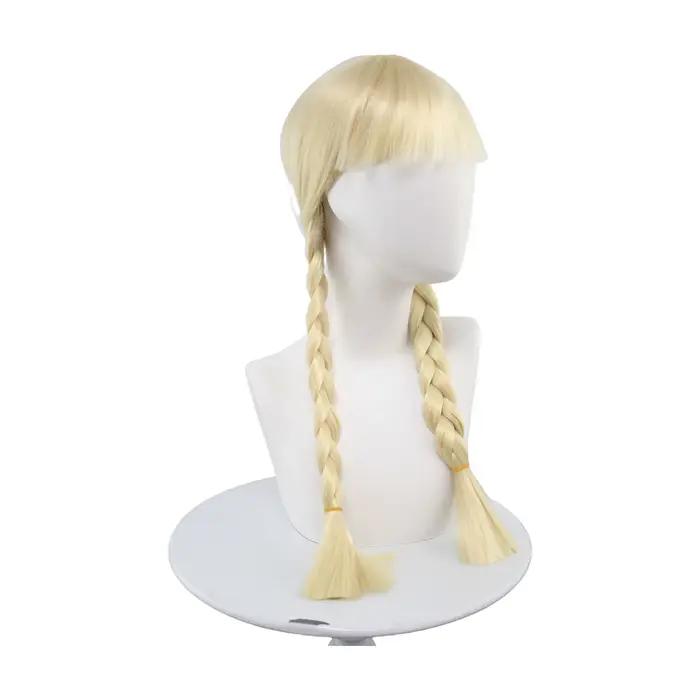 Perruque synthétique blonde à double tresse avec frange, cheveux longs tressés pour cosplay, soirées à thème et événements costumés