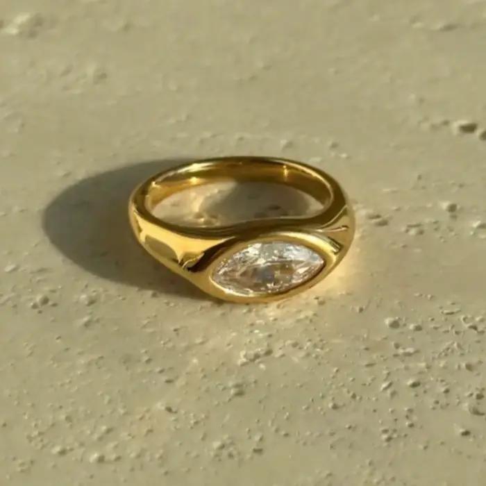 Bague en pierres précieuses en or 18 carats, bague chevalière, bague en cristal solitaire en or, bague de déclaration, cadeau pour elle