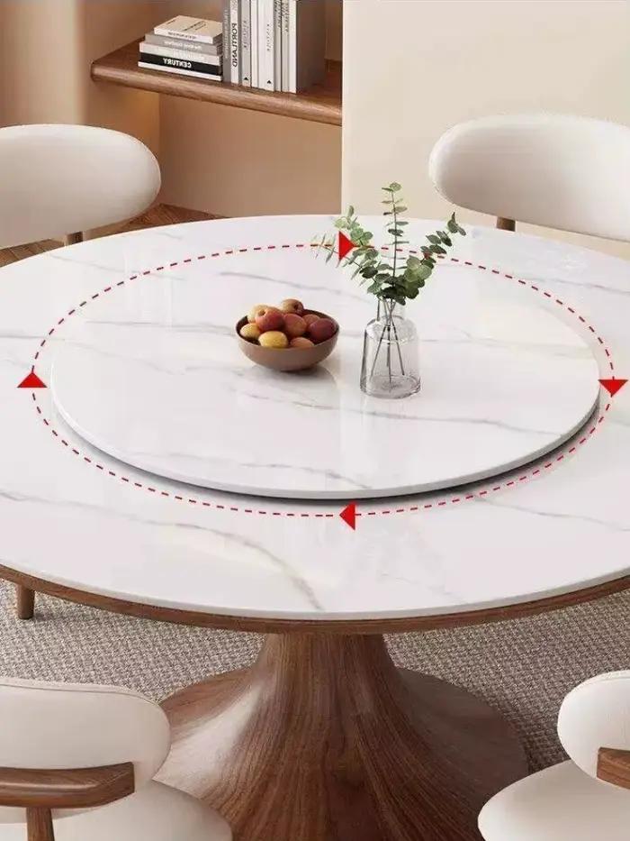 Table à manger ronde moderne et simple avec plateau tournant, table à manger haut de gamme en ardoise et bois massif, et ensemble de chaises