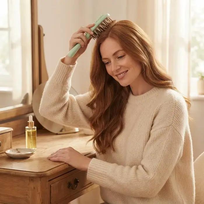 Brosse de massage du cuir chevelu à poils doux, peigne de lavage des cheveux, manche antidérapant, utilisation humide ou sèche pour l'exfoliation et le soin des pellicules