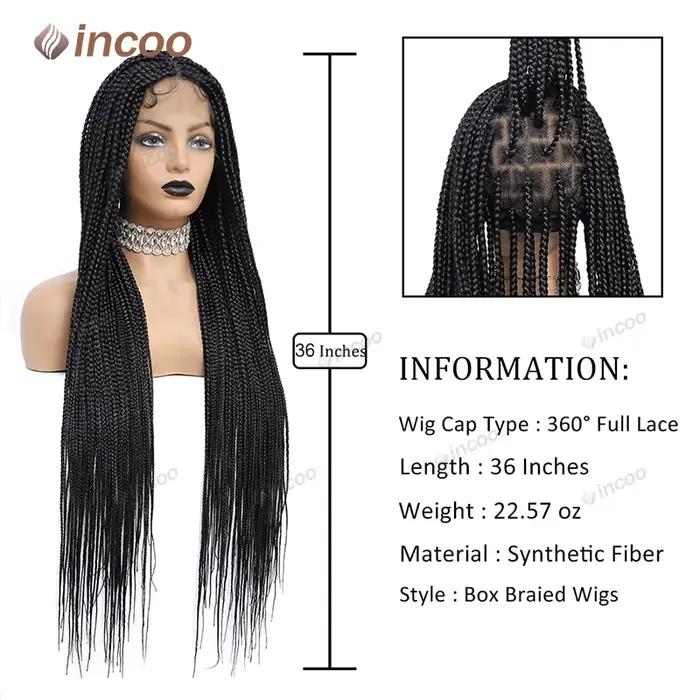 Perruques tressées synthétiques pour femmes noires perruque pleine dentelle tresse africaine sans noeud boîte tresses cheveux avant de lacet perruques pas cher Cornrow tresses
