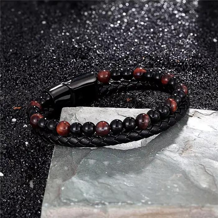 Bracelet tressé en cuir véritable pour hommes