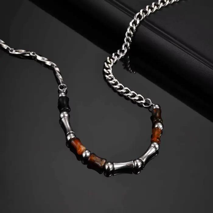 Collier en bambou d'acier inoxydable pour hommes