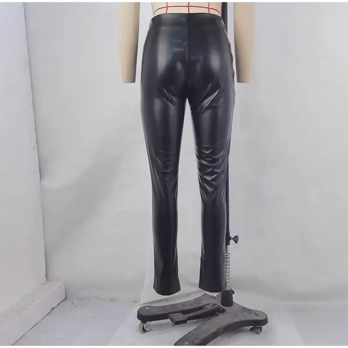 Pantalon en cuir à lacets pour femme, amincissant, taille basse, couleur unie, taille cintrée, mode de rue, automne