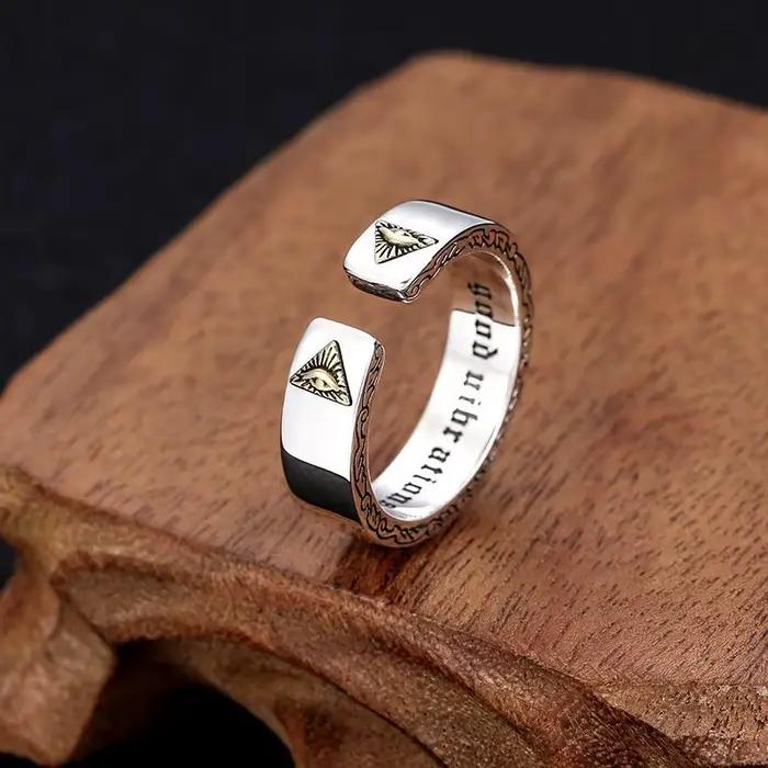 Anneau en cuivre Oeil d'Horus vintage pour hommes et femmes, symbole de sagesse et de protection, bijou rock punk et motard pour occasions spéciales