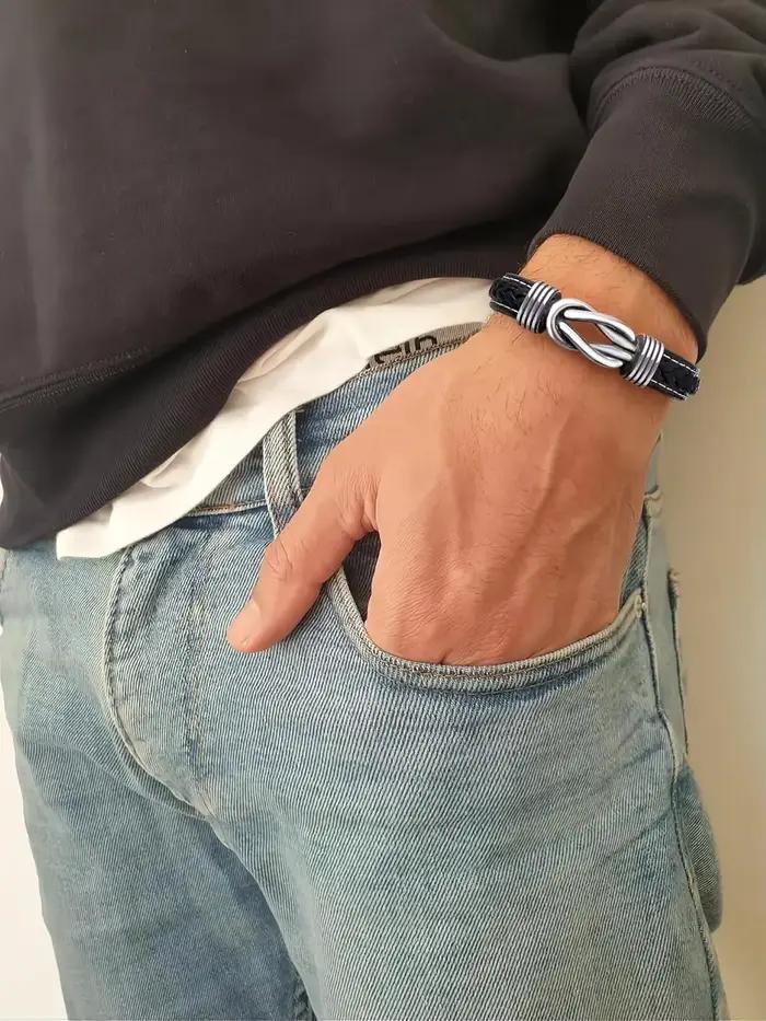 Bracelet en cuir à nœud infini pour hommes