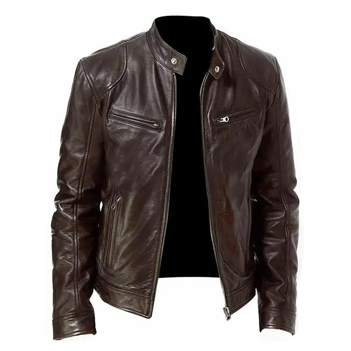 2024 vestes de moto en cuir homme décontracté mode moto manteau coupe ajustée revers vestes en polyuréthane automne Anti-vent manteau en cuir mâle
