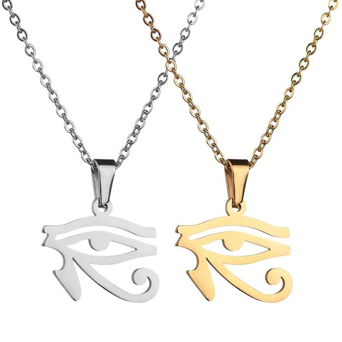 Collier pendentif l'oeil d'horus en acier inoxydable, série égyptienne ancienne, ras du cou Ra Eye pour femmes et hommes, cadeau d'anniversaire pour père