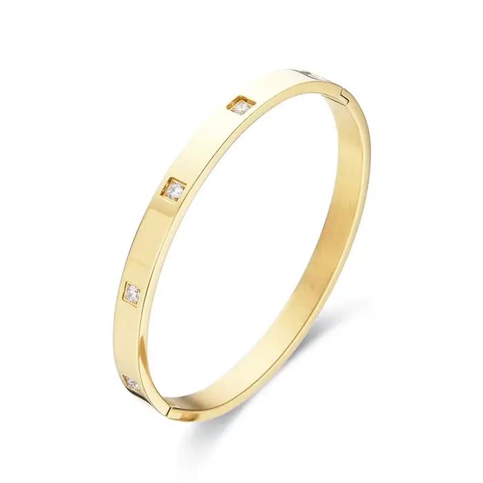FYSARA nouveau Bracelet circulaire en Zircon carré incrusté d'acier inoxydable pour les femmes bijoux d'anniversaire livraison directe en gros