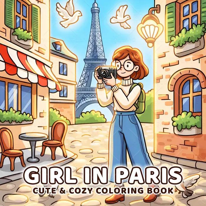 GIRL IN PARIS Livre de coloriage à motifs audacieux pour adultes Livre de dessin mignon Cadeau parfait pour fête et anniversaire ﻿