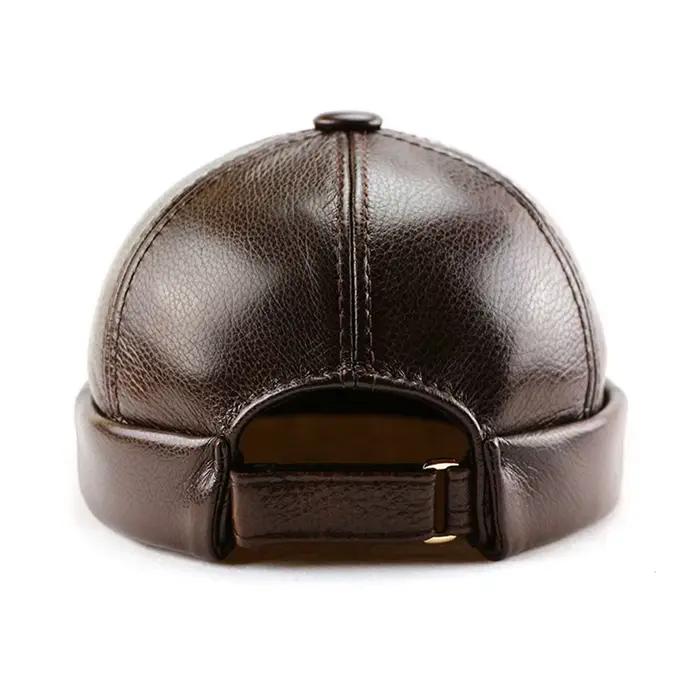 Offre spéciale hommes véritable cuir de vachette chapeau mode propriétaire chapeau hommes rue à la mode hip-hop chapeau casquettes sans bride Melon casquette bonnets pour hommes
