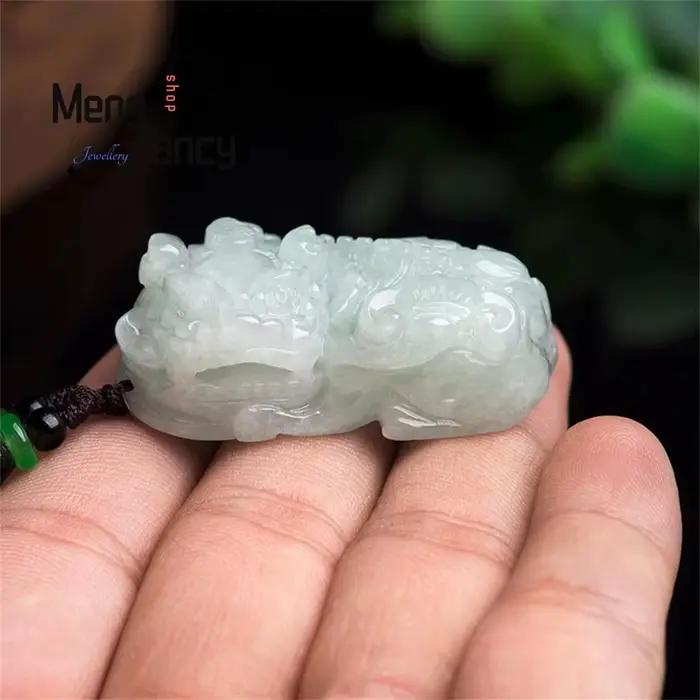 Pendentif en jadéite Ruyi Pixiu naturel du Myanmar, graveur exquis, mascottes, meilleure vente, bijoux fins à la mode, cadeau de vacances