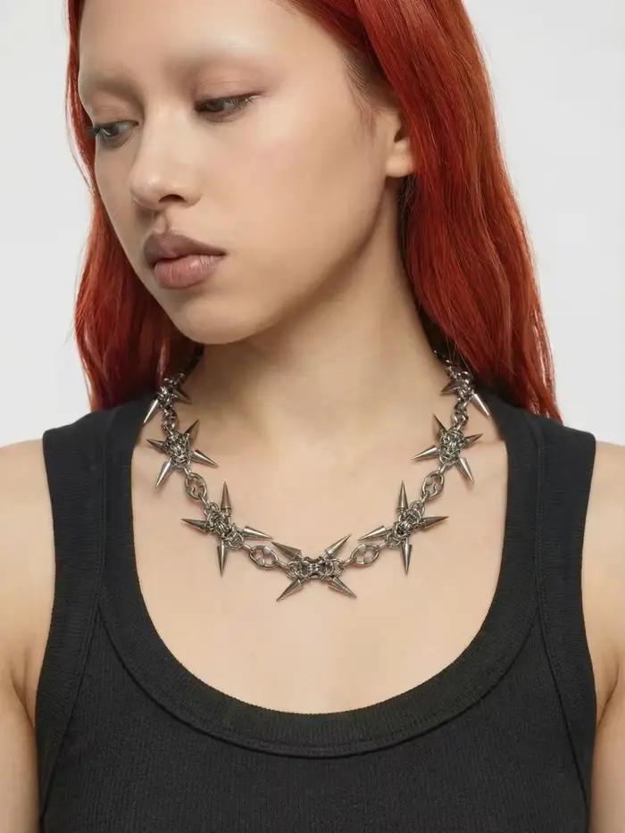 Collier Punk Grunge Rock Squelette en Acier Inoxydable Chaîne de Maillons Accessoire Cadeau Occasions Spéciales