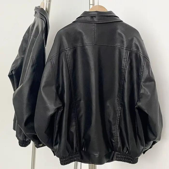 Veste en cuir PU pour femme, coupe ample, style rétro, nouvelle collection, manteau en similicuir pour moto, haut de gamme, printemps-automne, vintage