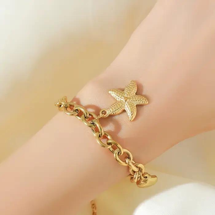 EILIECK 316L acier inoxydable couleur or étoile de mer lune étoile bracelet à breloques pour les femmes nouvelle chaîne de poignet à la mode bijoux cadeau fête